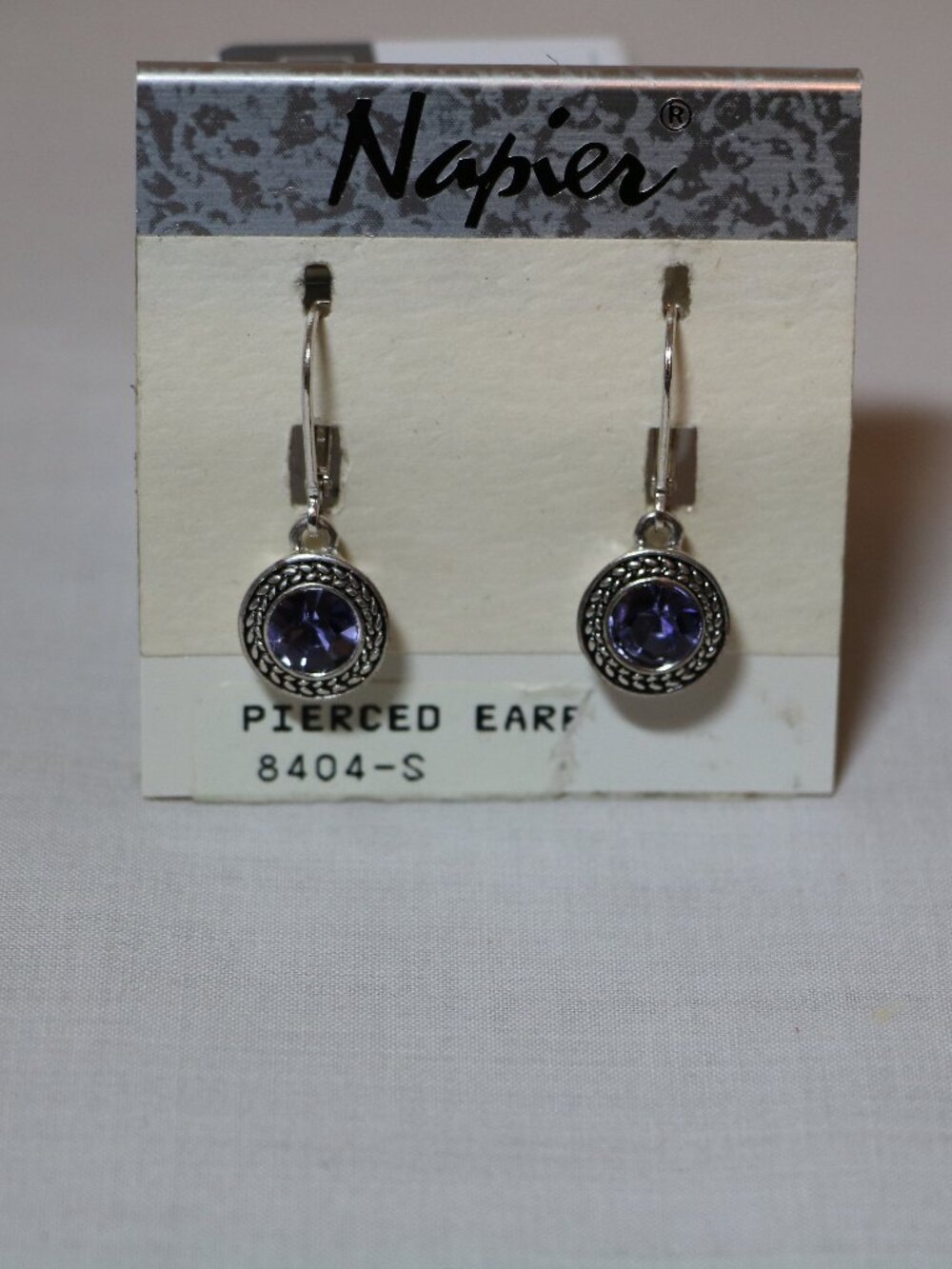 Napier Silver Light Purple Stone Pierced Dangle Earrings NWT